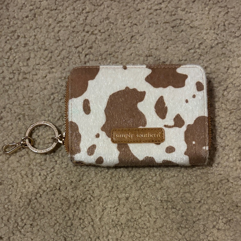 Simply Southern Brown and White Cowhide Zip Wallet with Key Ring